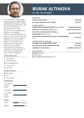 Çevre Mühendisi CV Örnekleri cv indir